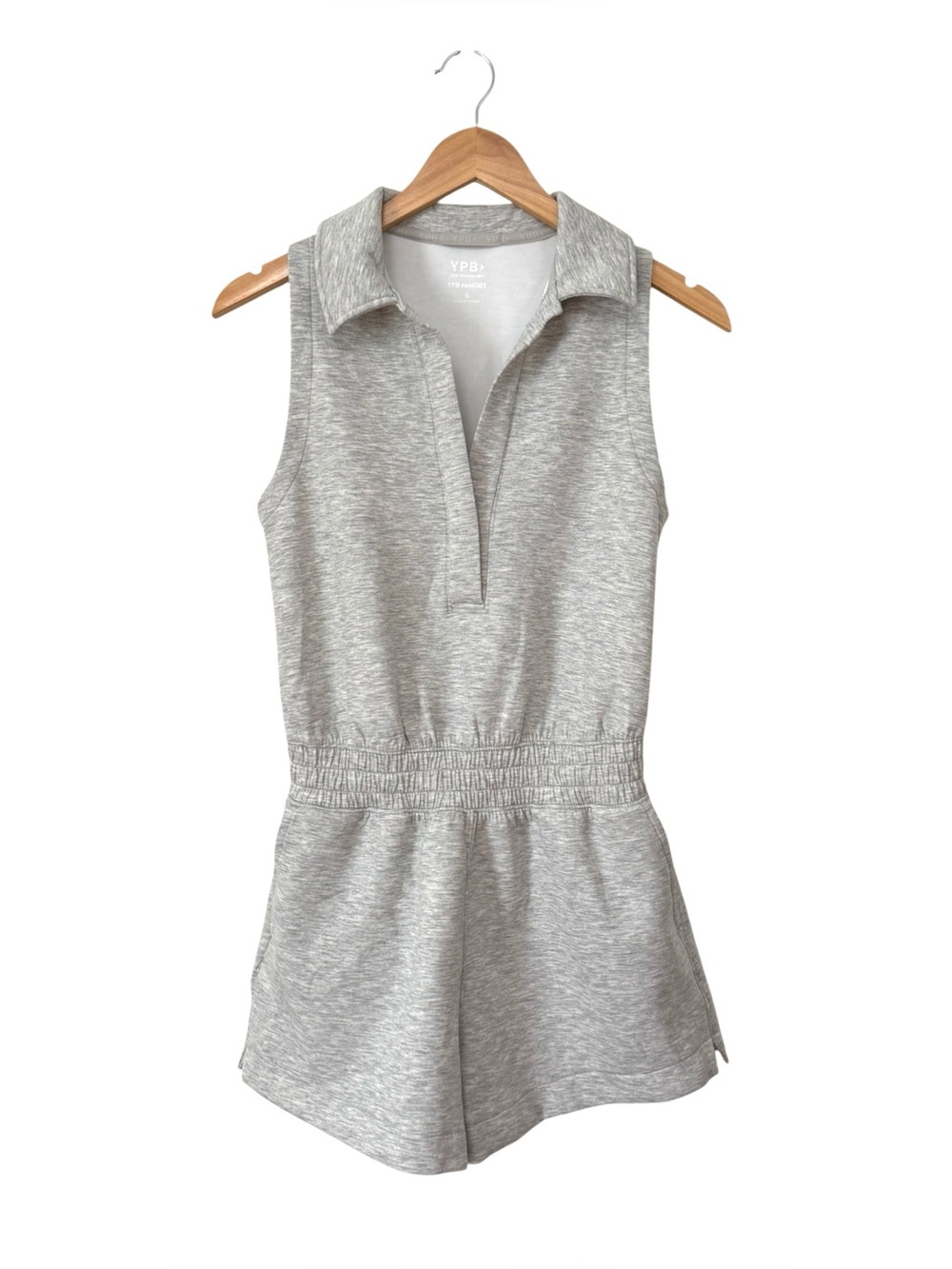 ABERCROMBIE | YPB neoKNIT Polo Romper in Heather Grey, Size Small - Picture 4 of 11